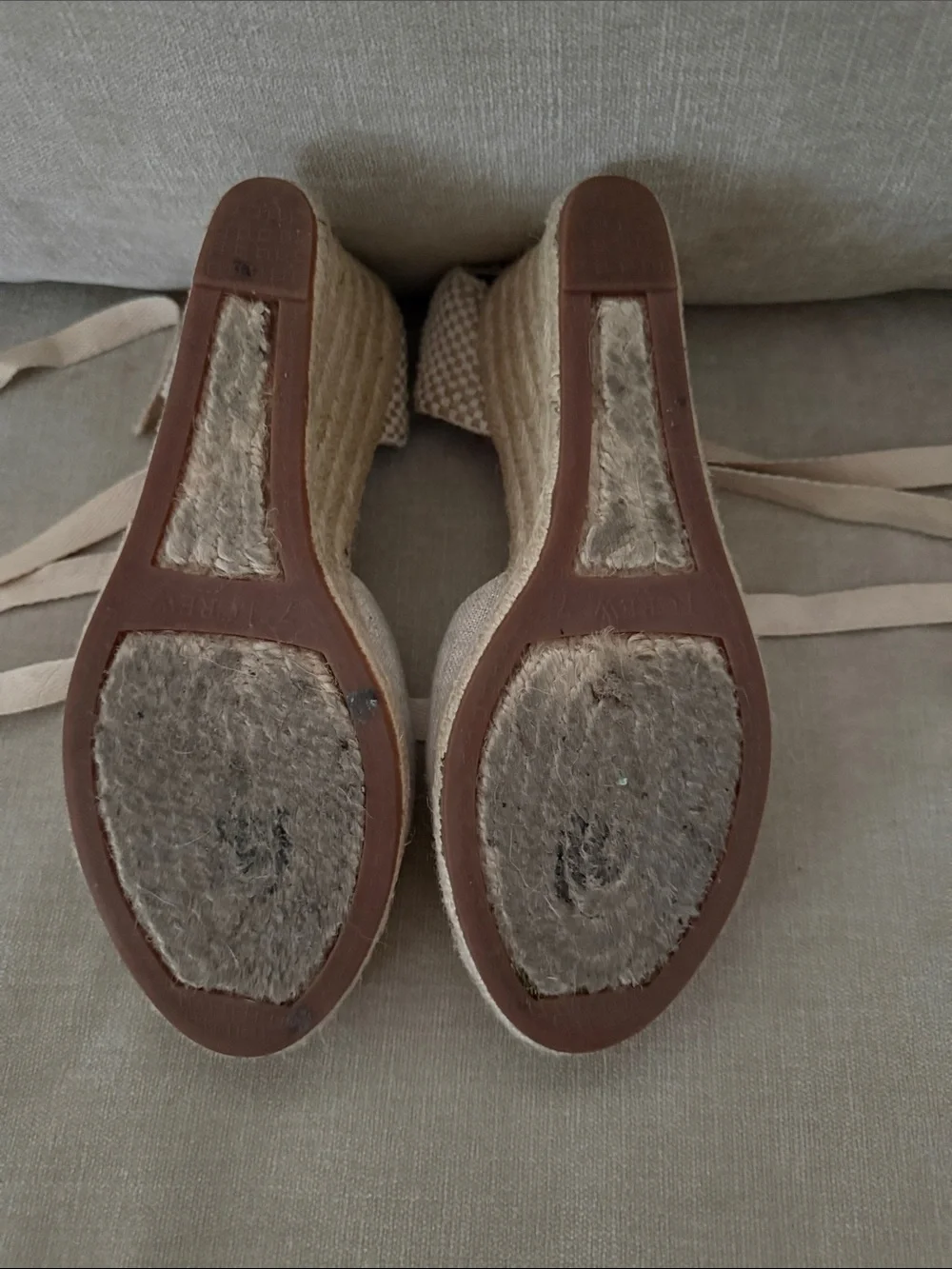 J. Crew Cream Canvas Espadrille Wedge Tie-Ankle Sandals